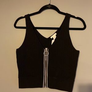 H&M black with white zipper detail crop top size M BNWT